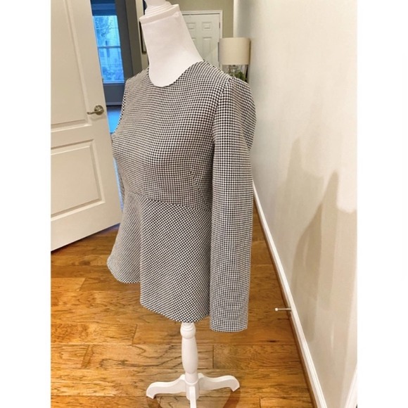 ZARA WOMEN’S HOUNDSTOOTH PEPLUM BLOUSE - Picture 3 of 4